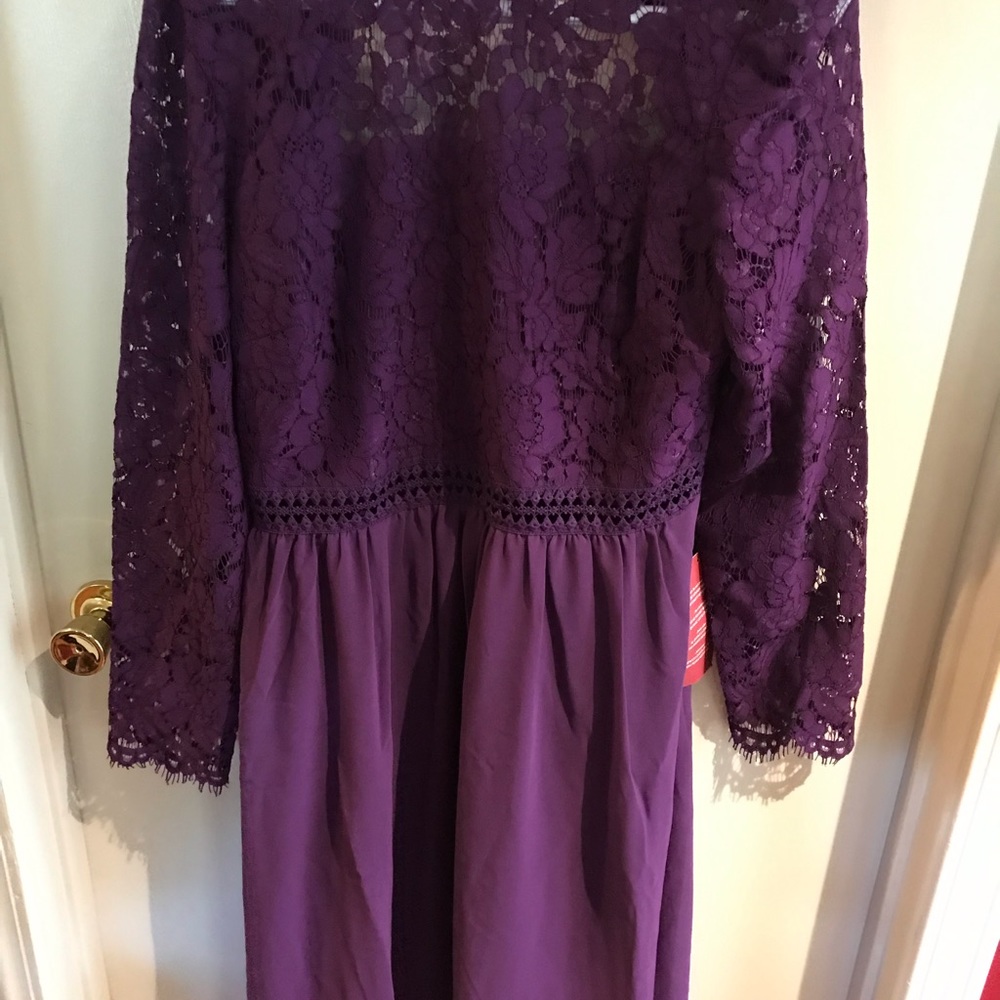 Purple lace & chiffon midi dress
